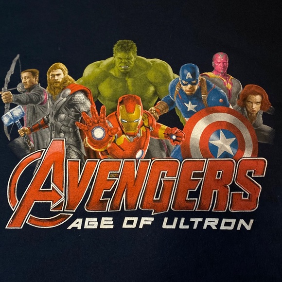 Marvel Avengers Age of Ultron Graphic T-Shirt Tee Shirt Youth Navy Sz Medium VGC - Picture 2 of 3